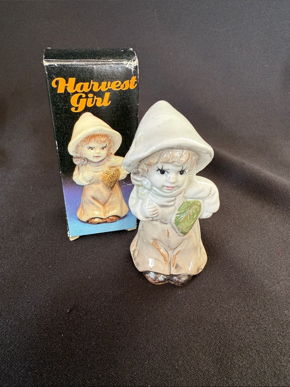 Harvest Girl Ceramic Figurine — Cream and Green Accent